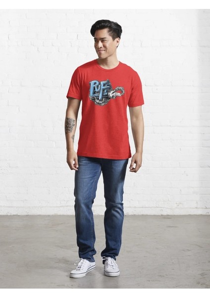 Puf Ateş Baskılı Bisiklet Yaka T-Shirt