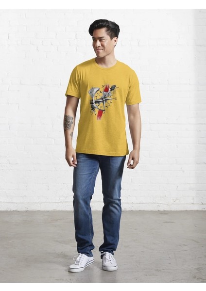 Pusula Baskılı Bisiklet Yaka T-Shirt