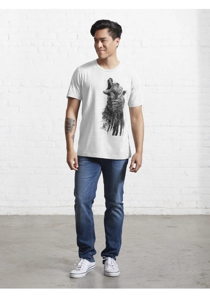 Pus Ayı Baskılı Bisiklet Yaka T-Shirt