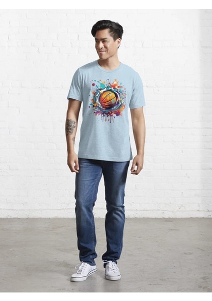 Basket Baskılı Bisiklet Yaka T-Shirt