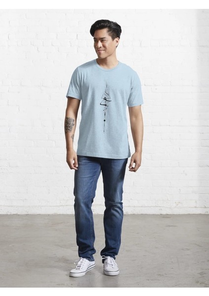 Yukarı Ok Baskılı Bisiklet Yaka T-Shirt