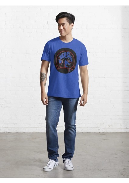 Yumruk Yıldız Baskılı Bisiklet Yaka T-Shirt