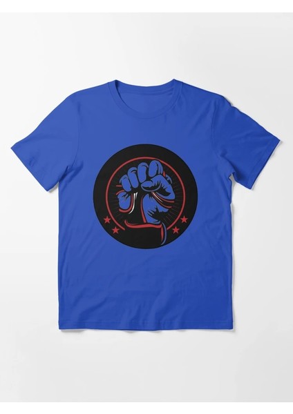 Yumruk Yıldız Baskılı Bisiklet Yaka T-Shirt
