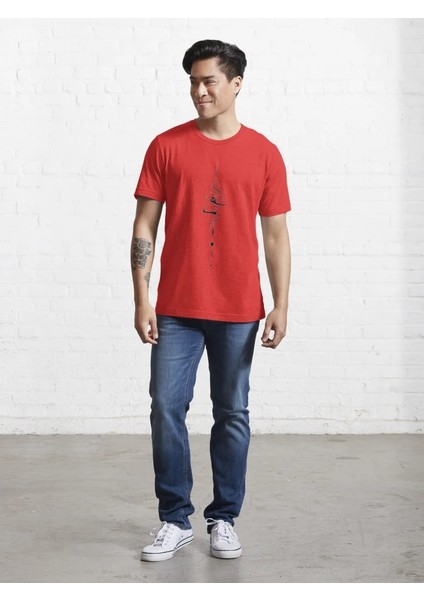 Yukarı Ok Baskılı Bisiklet Yaka T-Shirt