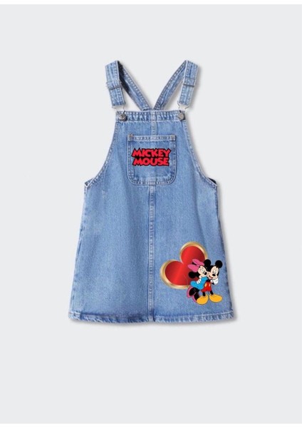 Kız Çocuk Denim Mickey Mouse Jile Salopet