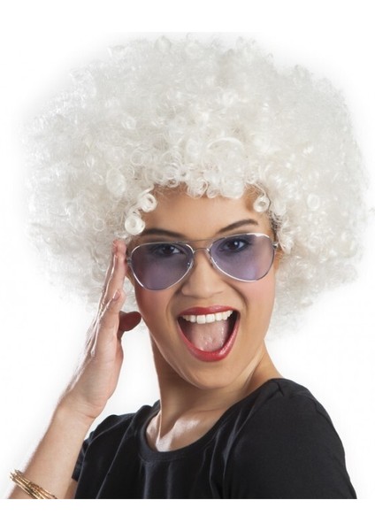 Beyaz Renk Kıvırcık Afro Bonus Peruk (3791)