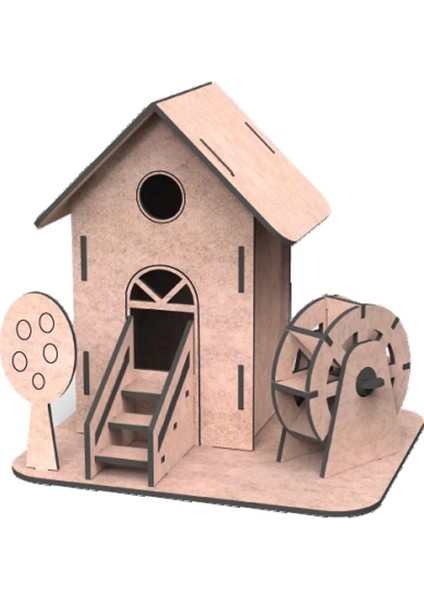 Maket Boyanabilir Su Değirmeni 3 Renk Boya Eğitici Oyuncak Ahşap Boyama Seti Ahşap Su Değirmeni