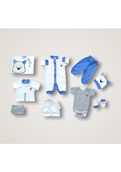 Minik Centilmen Ayı Nakışlı %100 Cotton Antib.akteriyel 10LU Zıbın Takımı Hastane Çıkışı