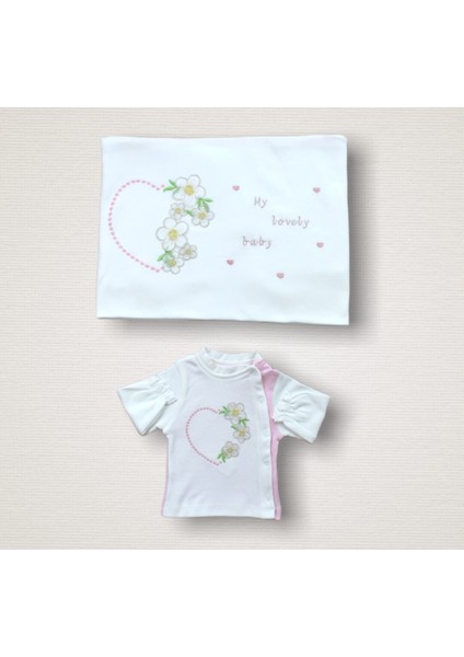 Baharın Çiçekli Kalbi Nakışlı %100 Cotton Antib.akteriyel 10LU Zıbın Takımı Hastane Çıkışı