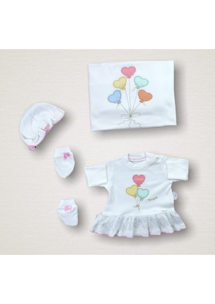 Kalpli Uçan Balon Nakışlı %100 Cotton Antib.akteriyel 10LU Zıbın Takımı Hastane Çıkışı