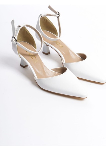 Jk07-2 Kadın Beyaz Alçak Topuklu Stiletto Ayakkabı