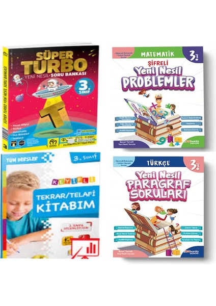 3. Sınıf Süper Turbo Soru Bankası + Yeni Nesil Paragraf + Matematik Soruları ve Tekrar Telafi Kitabım