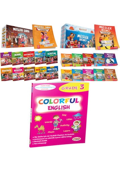 3 ve 4. Sınıflar İçin Meslek Sırrı Hikaye + Meslek Bilinci Hikaye Serisi ve Colorful Englısh Grade 3