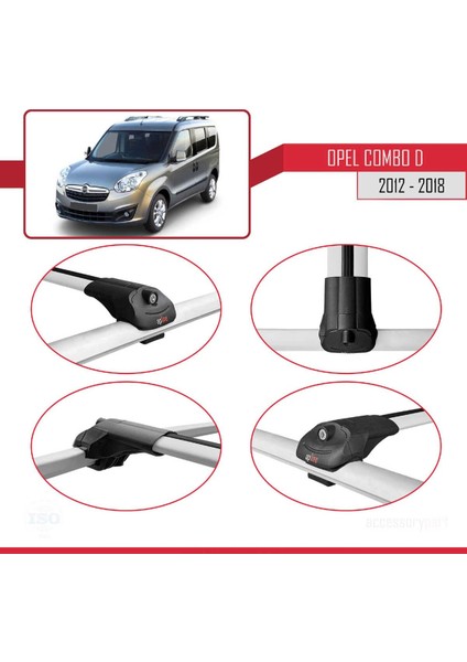 Opel Combo (D) 2012-2018 Arası ile Uyumlu Ace-1 Ara Atkı Tavan Barı Gri