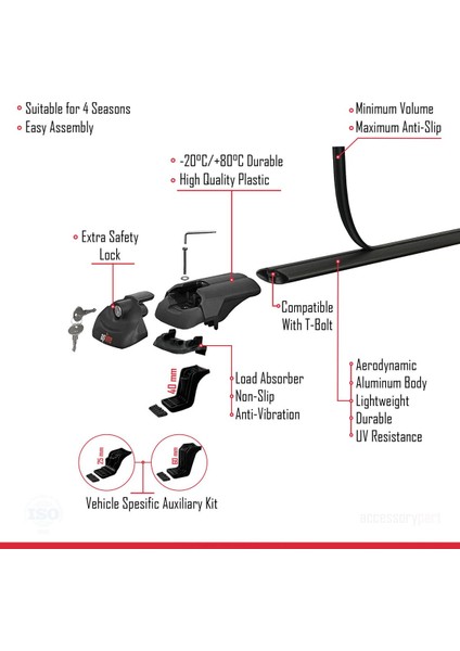 Kia Borrego (Hm) 2008-2019 Arası ile Uyumlu Ace-1 Ara Atkı Tavan Barı Siyah indirimleri