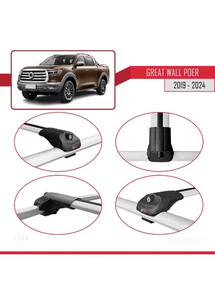 Great Wall Poer 2019 ve Sonrası ile Uyumlu Ace-1 Ara Atkı Tavan Barı Gri fırsatları