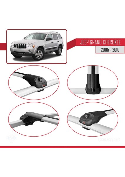 Jeep Grand Cherokee 2005-2010 Arası ile Uyumlu Ace-1 Ara Atkı Tavan Barı Gri