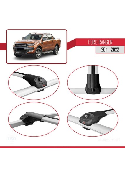 DBC Online Ford Ranger 2011-2022 Arası ile Uyumlu Ace-1 Ara Atkı Tavan Barı Gri