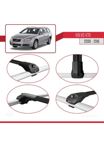 Volvo V70 2008-2016 Arası ile Uyumlu Ace-1 Ara Atkı Tavan Barı Siyah