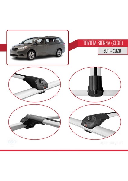 Toyota Sienna (XL30) 2011-2020 Arası ile Uyumlu Ace-1 Ara Atkı Tavan Barı Gri fırsatları