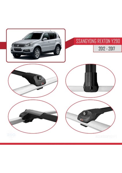 Ssangyong Rexton (Y290) 2012-2017 Arası ile Uyumlu Ace-1 Ara Atkı Tavan Barı Siyah