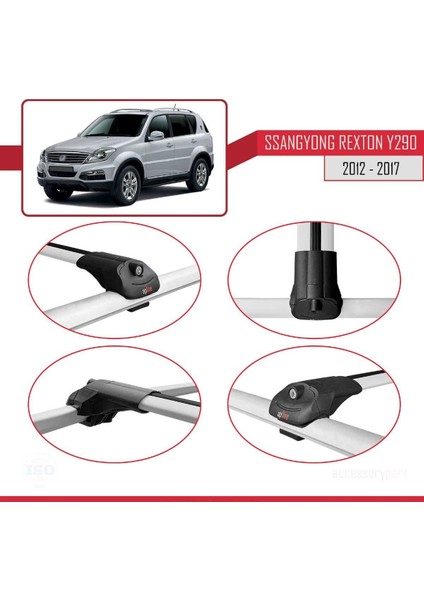Ssangyong Rexton (Y290) 2012-2017 Arası ile Uyumlu Ace-1 Ara Atkı Tavan Barı Gri