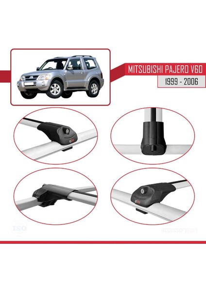 Mitsubishi Pajero (V60) 3 Kapı 1999-2006 Arası ile Uyumlu Ace-1 Ara Atkı Tavan Barı Gri fırsatları