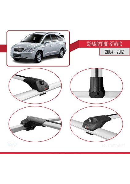 Ssangyong Stavic 2004-2012 Arası ile Uyumlu Ace-1 Ara Atkı Tavan Barı Gri fırsatları