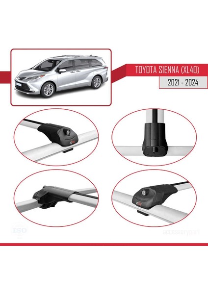 Toyota Sienna (XL40) 2021 ve Sonrası ile Uyumlu Ace-1 Ara Atkı Tavan Barı Gri fırsatları