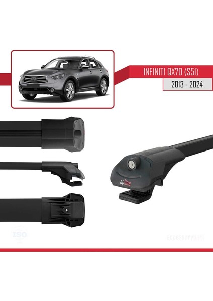 Infiniti QX70 S51 2013 ve Sonrası ile Uyumlu Ace-1 Ara Atkı Tavan Barı Siyah