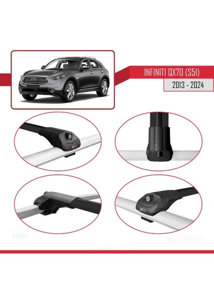 Infiniti QX70 S51 2013 ve Sonrası ile Uyumlu Ace-1 Ara Atkı Tavan Barı Siyah