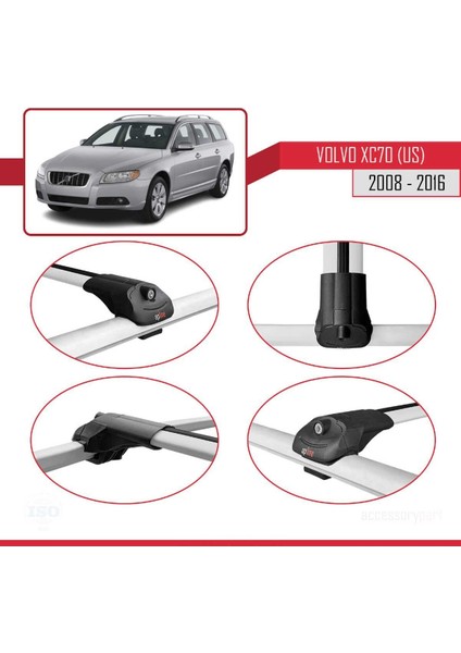 Volvo XC70 (Us) 2008-2016 Arası ile Uyumlu Ace-1 Ara Atkı Tavan Barı Gri fırsatları