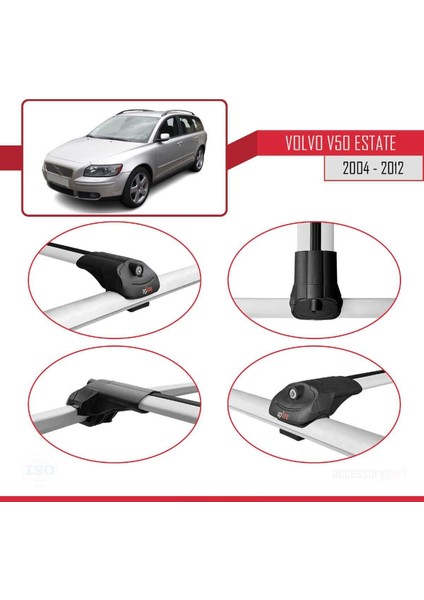 Volvo V50 Estate 2004-2012 Arası ile Uyumlu Ace-1 Ara Atkı Tavan Barı Gri fırsatları