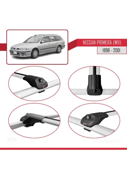 Nissan Primera (W11) 1998-2001 Arası ile Uyumlu Ace-1 Ara Atkı Tavan Barı Gri fırsatları