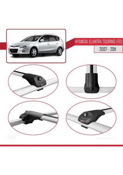 Hyundai Elantra Touring (Fd) 2007-2011 Arası ile Uyumlu Ace-1 Ara Atkı Tavan Barı Gri fırsatları