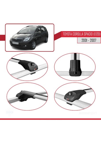 Toyota Corolla Spacio (E120) 2001-2007 Arası ile Uyumlu Ace-1 Ara Atkı Tavan Barı Gri fırsatları