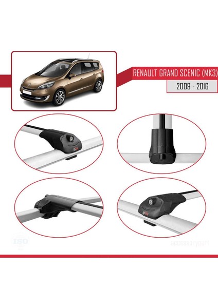 Renault Grand Scenic (Mk3) 2009-2016 Arası ile Uyumlu Ace-1 Ara Atkı Tavan Barı Gri fırsatları