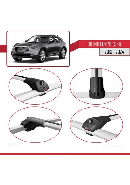 Infiniti QX70 S51 2013 ve Sonrası ile Uyumlu Ace-1 Ara Atkı Tavan Barı Gri fırsatları