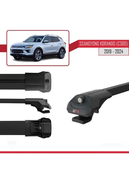Ssangyong Korando (C300) 2019 ve Sonrası ile Uyumlu Ace-1 Ara Atkı Tavan Barı Siyah