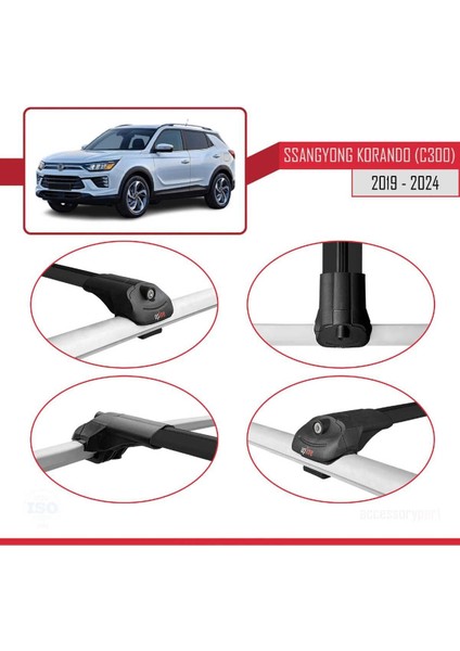 Ssangyong Korando (C300) 2019 ve Sonrası ile Uyumlu Ace-1 Ara Atkı Tavan Barı Siyah