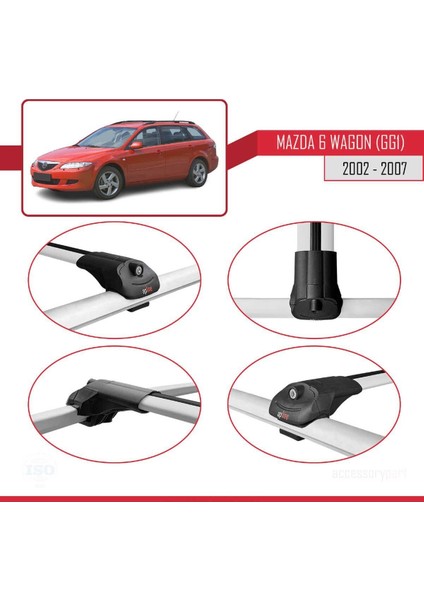 Mazda 6 (Gg1) 2002-2007 Arası ile Uyumlu Ace-1 Ara Atkı Tavan Barı Gri
