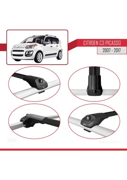 DBC Online Citroen C3 Picasso 2007-2017 Arası ile Uyumlu Ace-1 Ara Atkı Tavan Barı Siyah