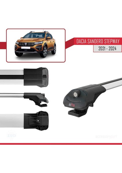 Dacia Sandero Stepway 2021 ve Sonrası ile Uyumlu Ace-1 Ara Atkı Tavan Barı Gri
