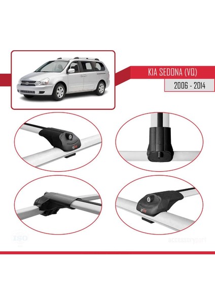 Kia Sedona (Vq) 2006-2014 Arası ile Uyumlu Ace-1 Ara Atkı Tavan Barı Gri