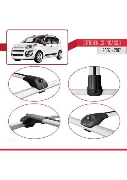 Citroen C3 Picasso 2007-2017 Arası ile Uyumlu Ace-1 Ara Atkı Tavan Barı Gri fırsatları