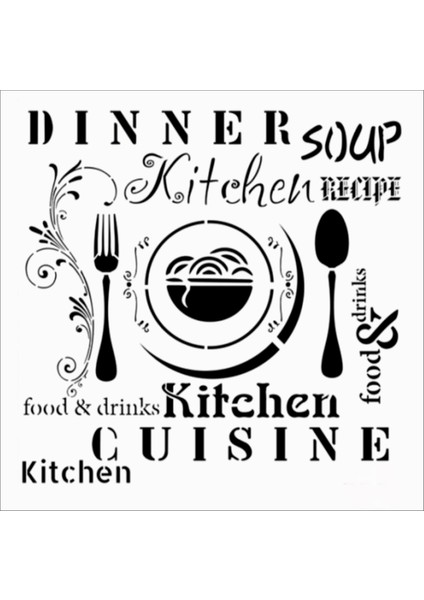 Stencil Sarayi Boyama Şablon Mutfak Obje ve Yazıları - 8185