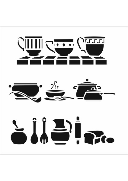 Stencil Sarayi Boyama Şablon Mutfak Obje ve Yazıları - 4483