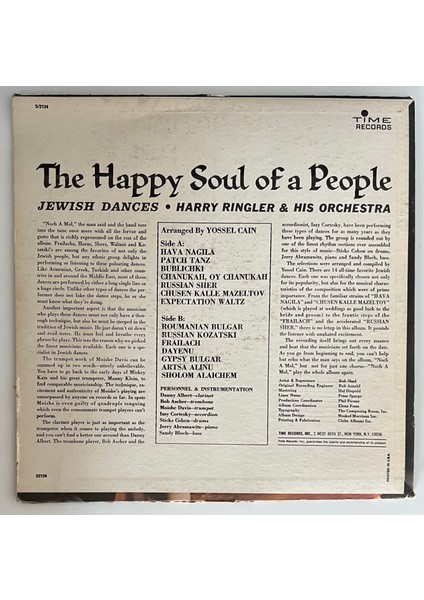 Harry Ringler & His Orchestra The Happy Soul Of A People Jewish Dances Lp Plak (Orinal Dönem Baskı Plak)