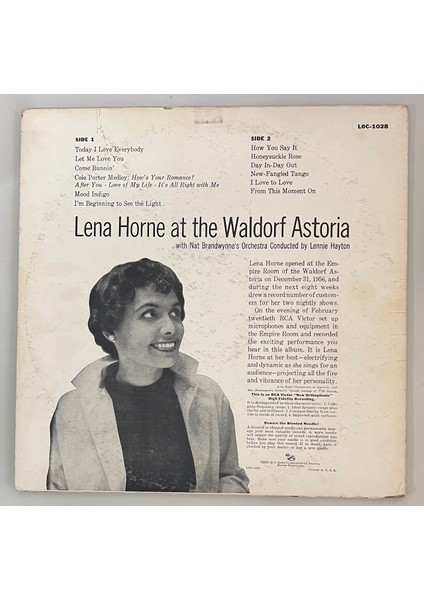 Lena Horne Lena Horne At The Waldorf Astoria Lp Plak (Orinal 1957 Dönem Amerika Baskı Plak)