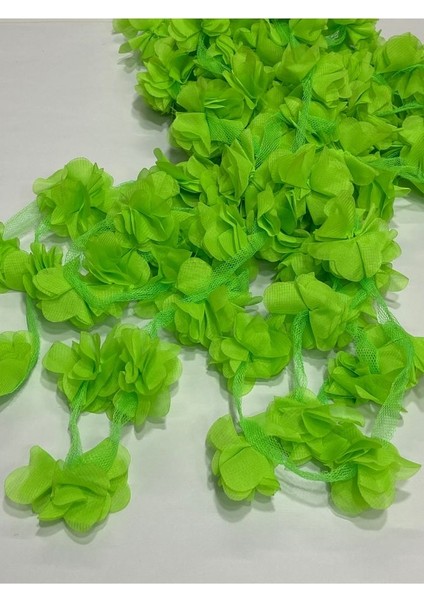 Gül Lazer Kesim Çiçek / 1 Metre(12-13 Adet)/ Organze Tül Kenar Süsü Tekstil Tasarım Kumaşı Yapay Süs Neon Yeşil
